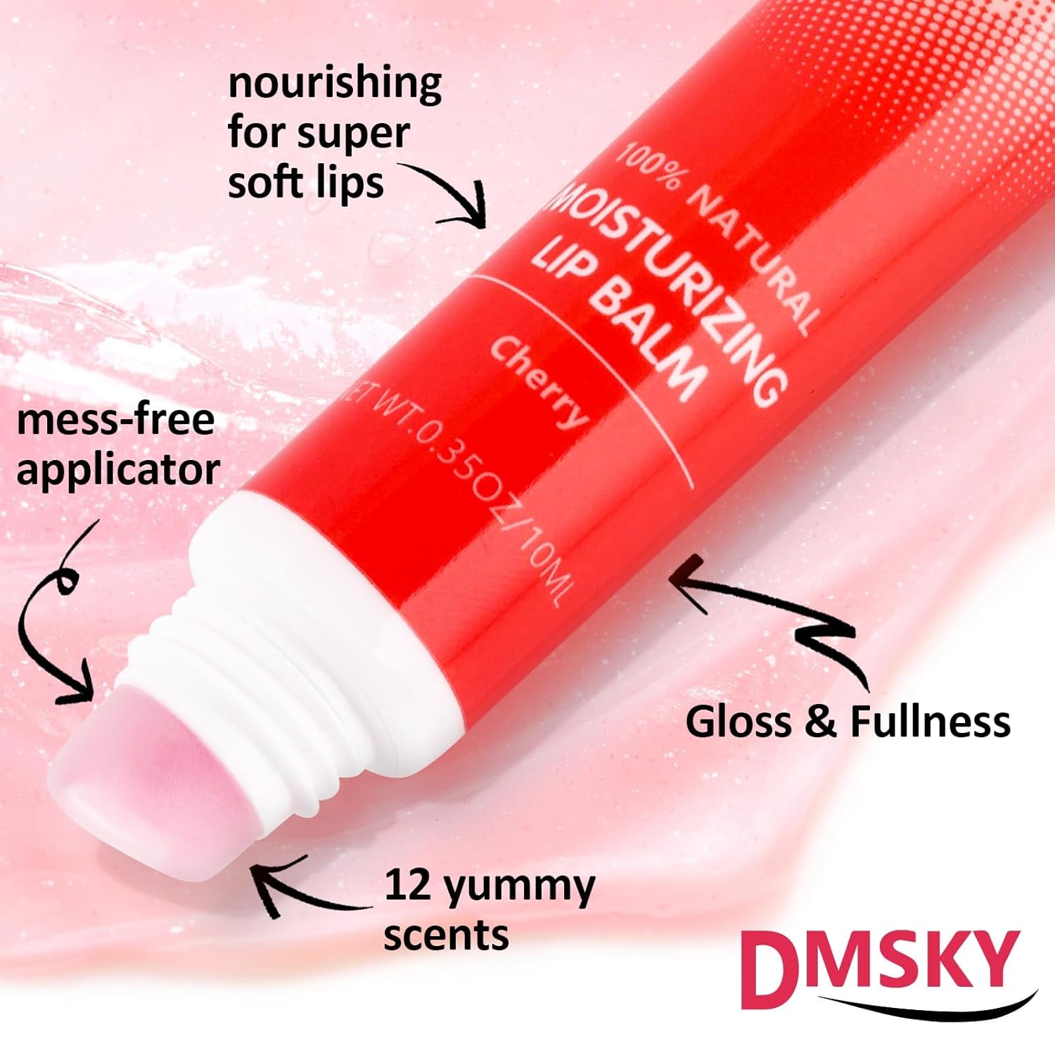 Dmsky 24 Pack Lip Gloss Bulk, Squeeze Clear Lip Gloss Set with Shea Butter, Moisturizing High Shine Glossy Lip Oil for Dry Chapped Lips-12 Flavors