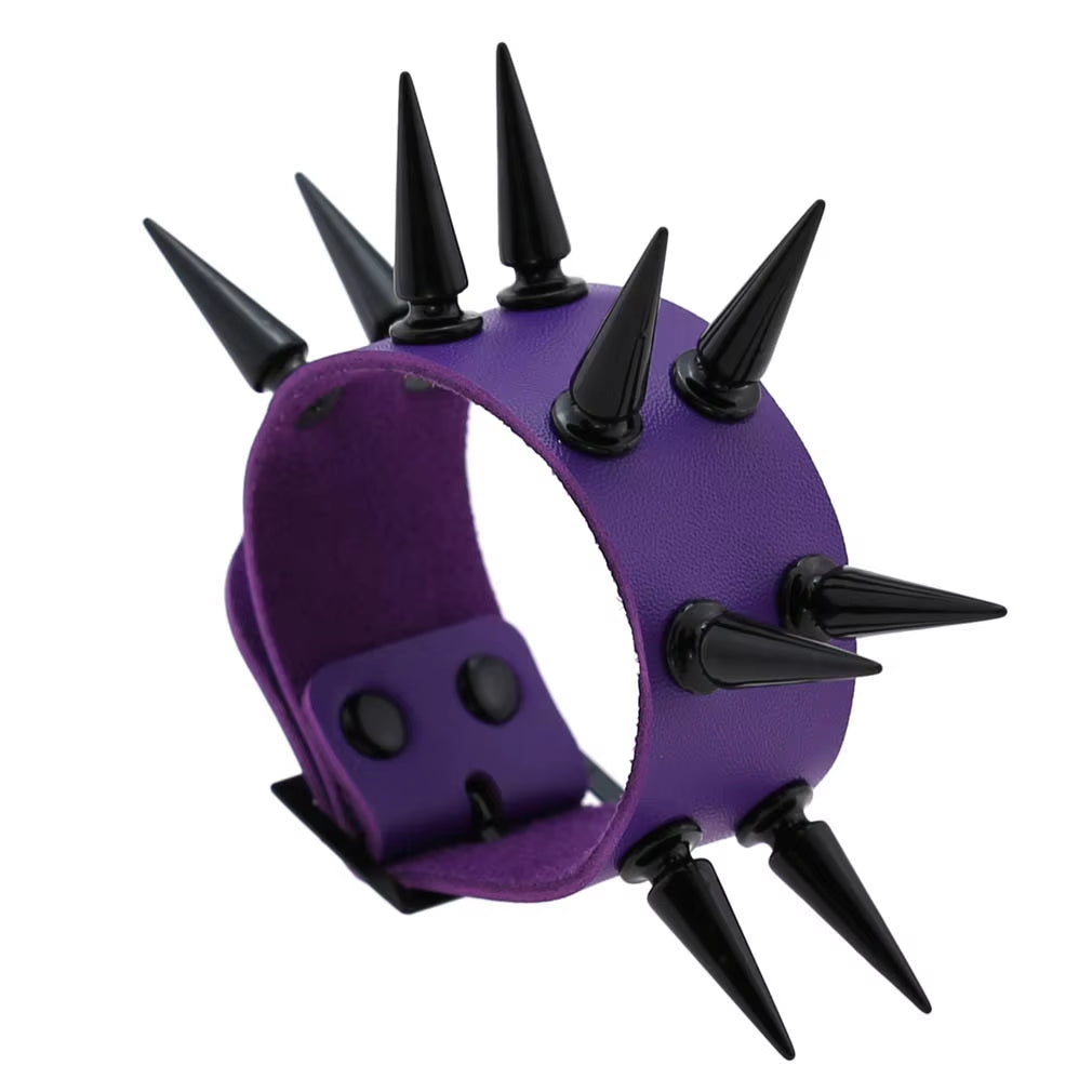 Purple Goth Bracelets for Women Punk Boho Emo Spike Rivets PU Leather Charm Bracelet Cuff Bangles Festival Jewelry Party Gifts