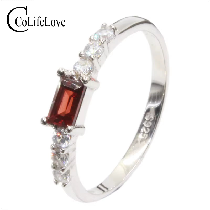 Elegant Silver Garnet Ring for Girl 3 Mm * 5 Mm Natural Garnet Gemstone Silver Ring Solid 925 Sterling Silver Garnet Ring