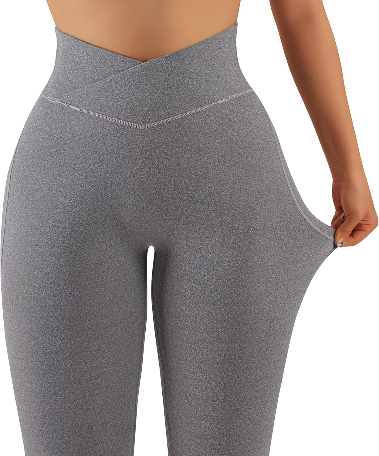 KUNISUIT Women V Cross Waist Scrunch Butt Lifting Leggings High Waisted Workout Yoga Pants