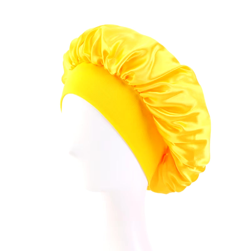 New Women'S Satin Solid Wide-Brimmed Sleeping Hat Unisex Head Wrap Elastic Band Cap Hair Care Bonnet Night Hat Bonnet De Nuit