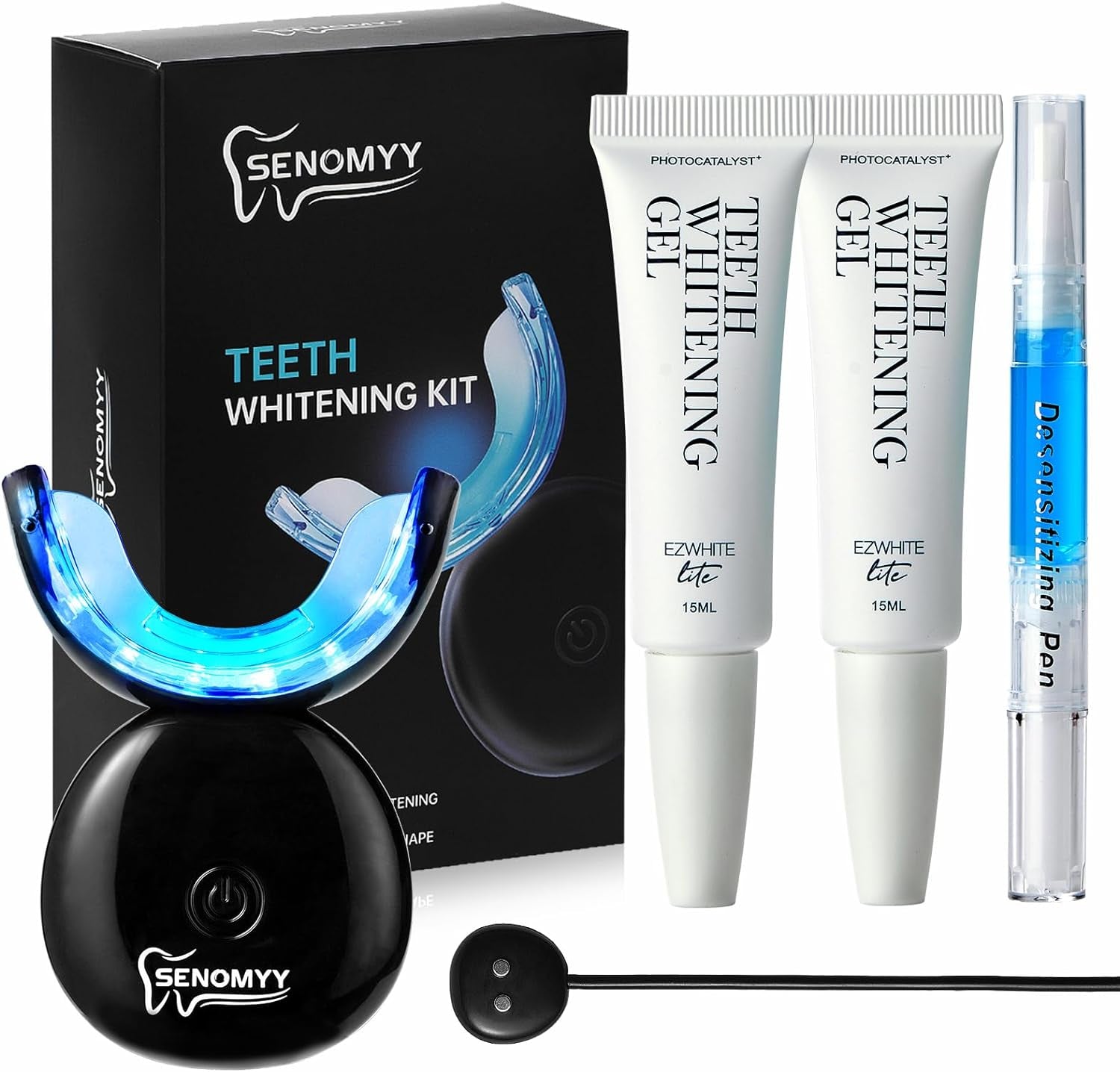 Teeth Whitening Kit 16X LED Light Rechargeable,Teeth Whitener Gel Pen Strips, with 30Ml Carbamide Peroxide Tooth Whitening Gel,3Ml Remineralization Gel,Built-In 15 Minute Timer，For Sensitive Teeth