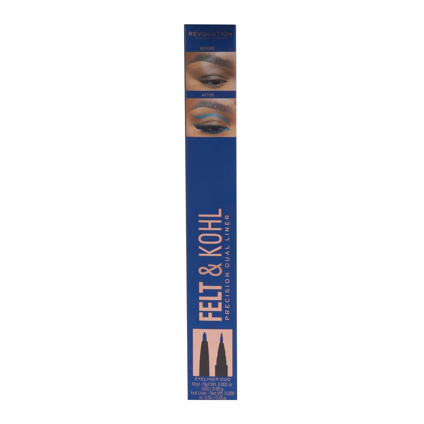 Revolution, Dual Ended Felt & Kohl Eyeliner, Easy & Precise Application, Highly Pigmented, Cruelty Free & Vegan, Blue, 1 Count