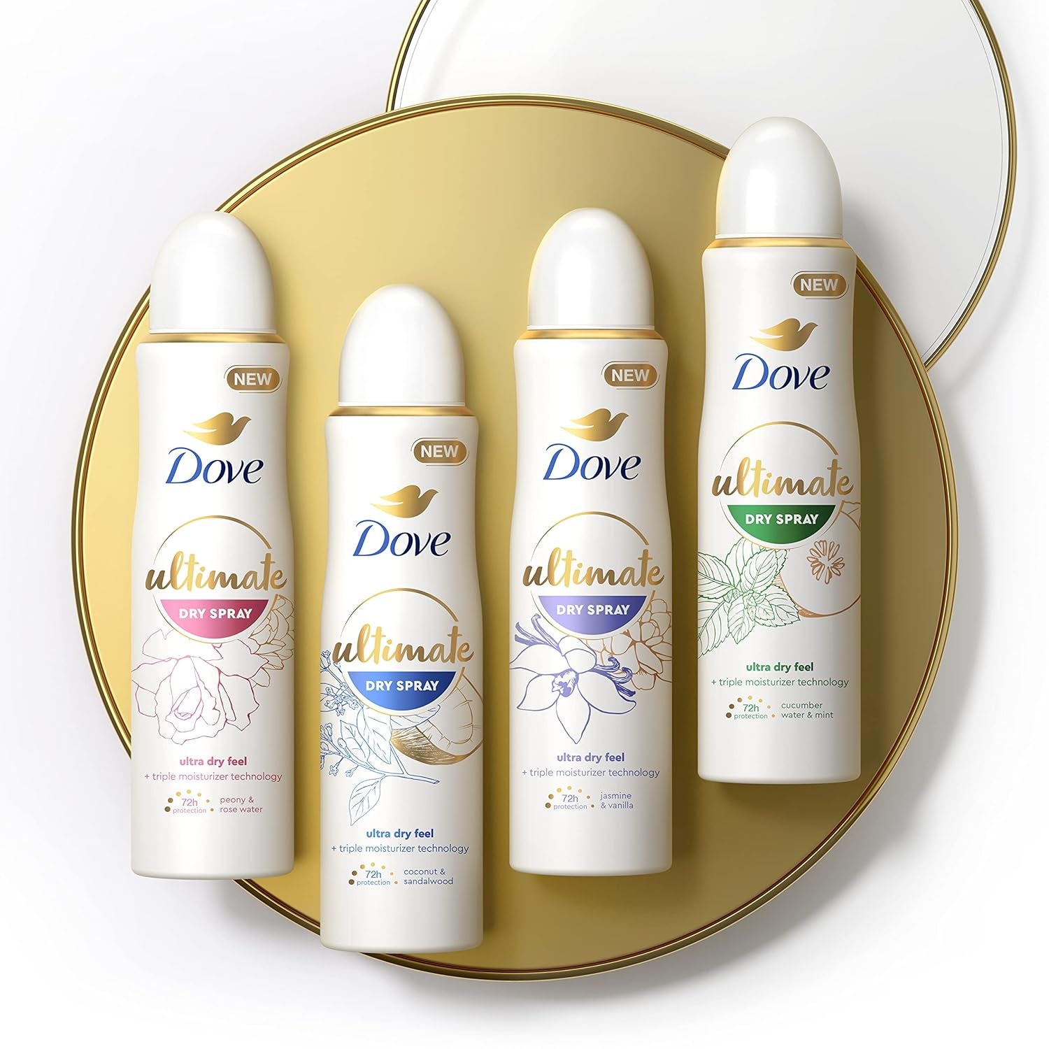 Dove Ultimate Dry Spray Antiperspirant Coconut and Sandalwood 2 Count for 72-Hour Sweat and Odor Protection with Triple Moisturizer Technology 3.8Oz