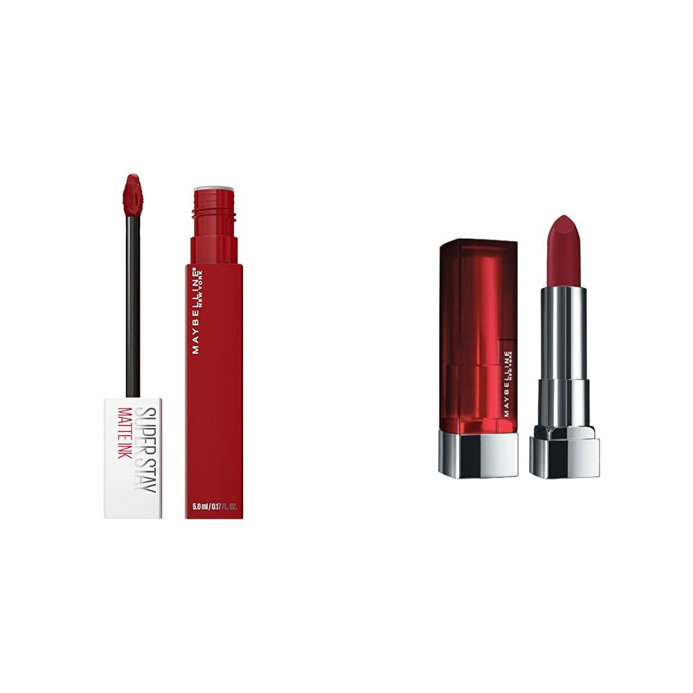 MAYBELLINE Super Stay Matte Ink Liquid Lipstick Makeup, Long Lasting High Impact Color & Color Sensational Lipstick, Lip Makeup, Matte Finish, Hydrating Lipstick, Nude, Pink, Red