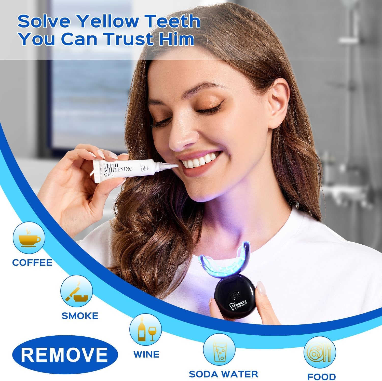 Teeth Whitening Kit 16X LED Light Rechargeable,Teeth Whitener Gel Pen Strips, with 30Ml Carbamide Peroxide Tooth Whitening Gel,3Ml Remineralization Gel,Built-In 15 Minute Timer，For Sensitive Teeth