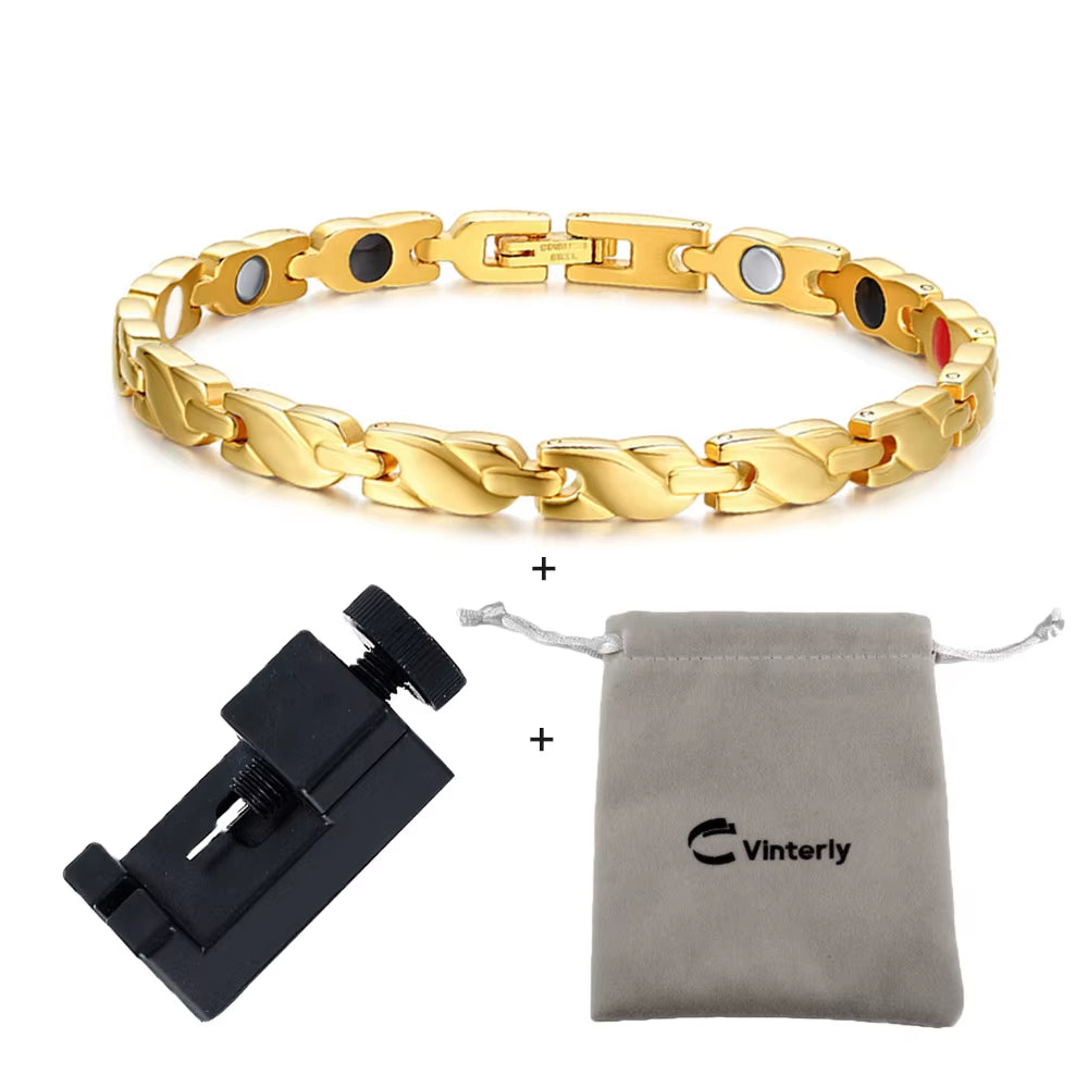 Magnetic Women Bracelet Chain Gold-Color Cross Stainless Steel Healthy Energy Magnetic Bracelets Bangles for Women