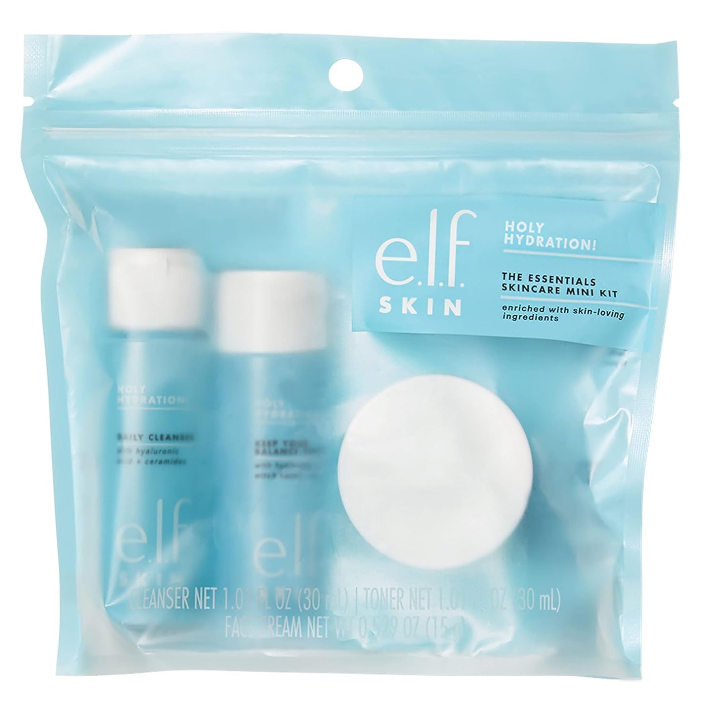 E.L.F. Skin Holy Hydration! the Essentials Mini Kit, Cleanser, Toner & Moisturizer for Hydrated & Balanced Skin, Tsa-Friendly Sizes