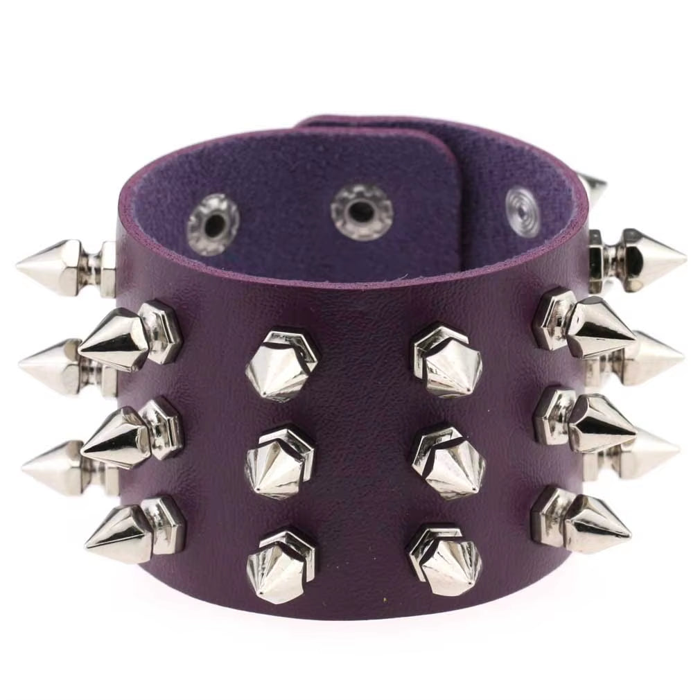 Purple Goth Bracelets for Women Punk Boho Emo Spike Rivets PU Leather Charm Bracelet Cuff Bangles Festival Jewelry Party Gifts