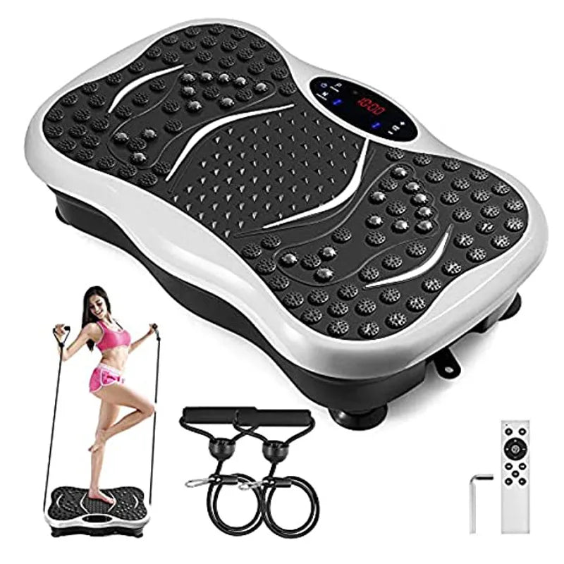 Vibration Platform Plate Whole Body Massager Machine with Resistance Bands & Remote Control for Fat Burning, Weight Loss