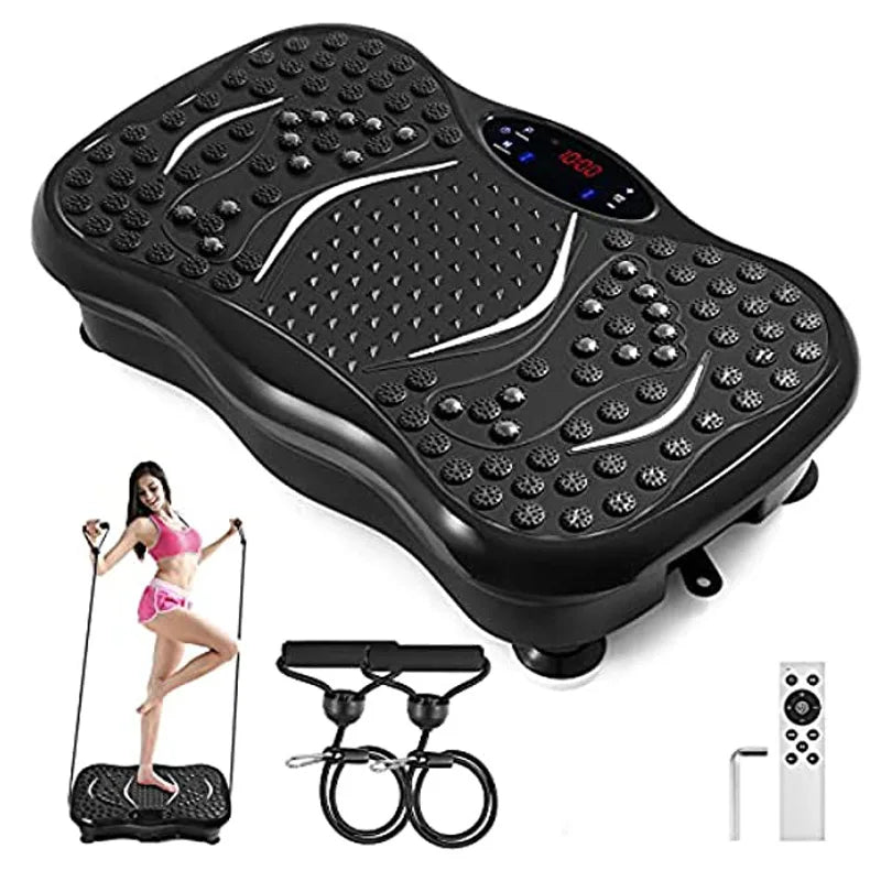 Vibration Platform Plate Whole Body Massager Machine with Resistance Bands & Remote Control for Fat Burning, Weight Loss