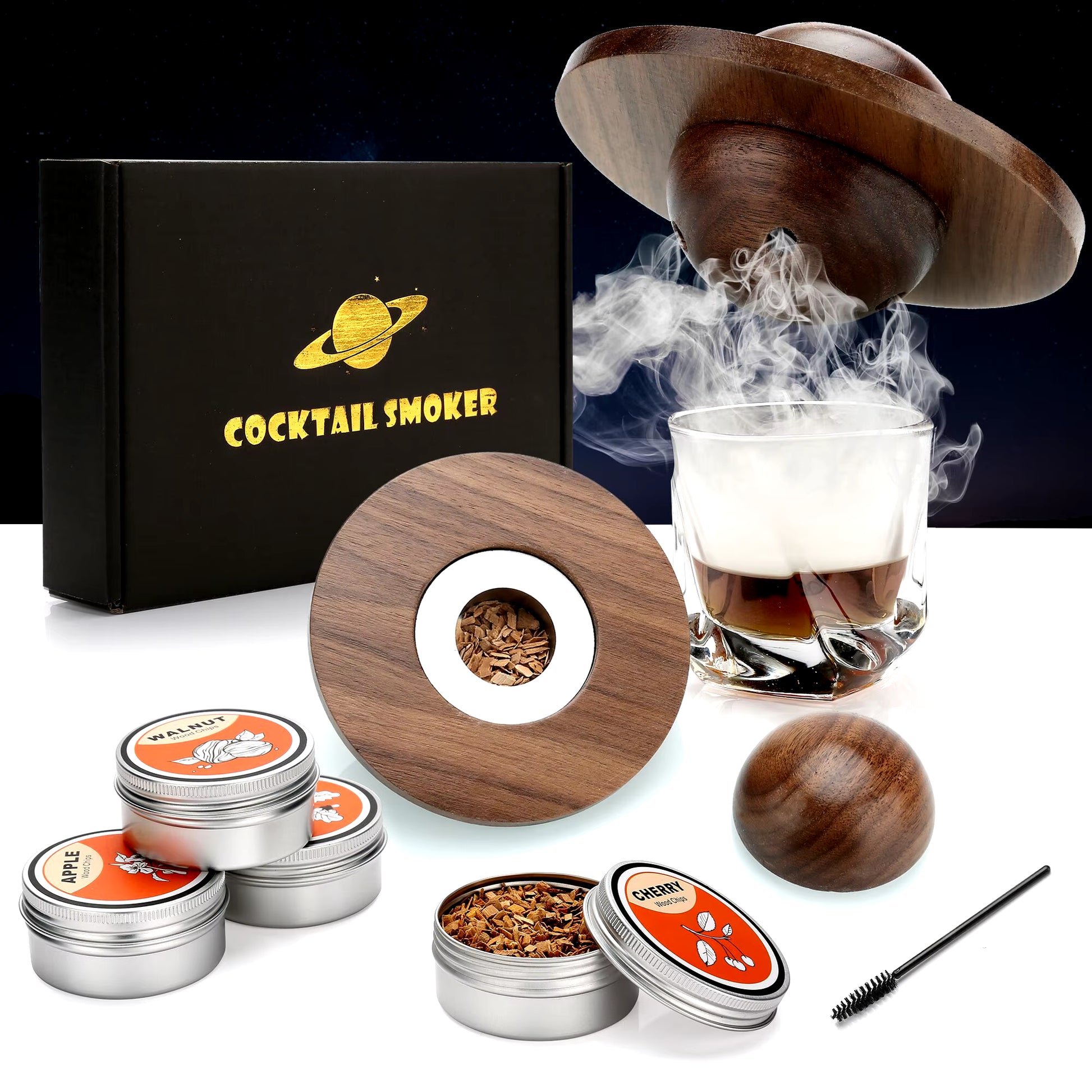 Cocktail Smoker Kit,Smoking Set with 4 Wood Chips,Old Fashioned Whiskey Smoker Drinks Kit,Cocktail Accessories for Whiskey,Drink