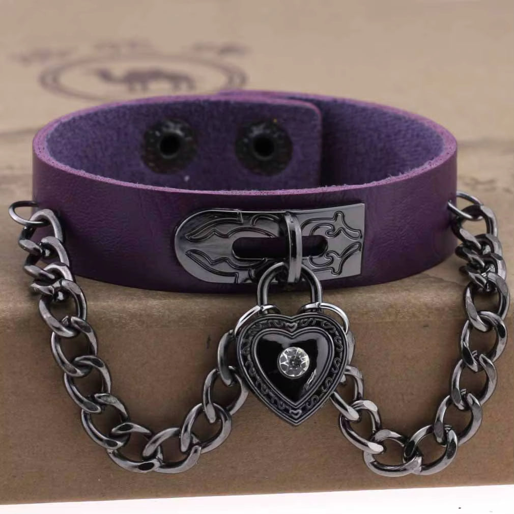 Purple Goth Bracelets for Women Punk Boho Emo Spike Rivets PU Leather Charm Bracelet Cuff Bangles Festival Jewelry Party Gifts