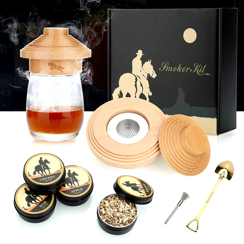 Cocktail Smoker Kit,Smoking Set with 4 Wood Chips,Old Fashioned Whiskey Smoker Drinks Kit,Cocktail Accessories for Whiskey,Drink