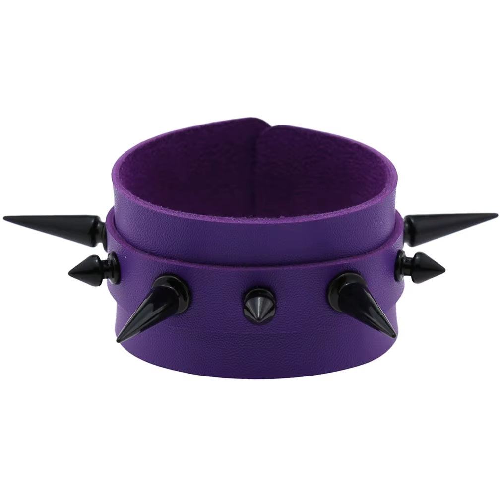 Purple Goth Bracelets for Women Punk Boho Emo Spike Rivets PU Leather Charm Bracelet Cuff Bangles Festival Jewelry Party Gifts