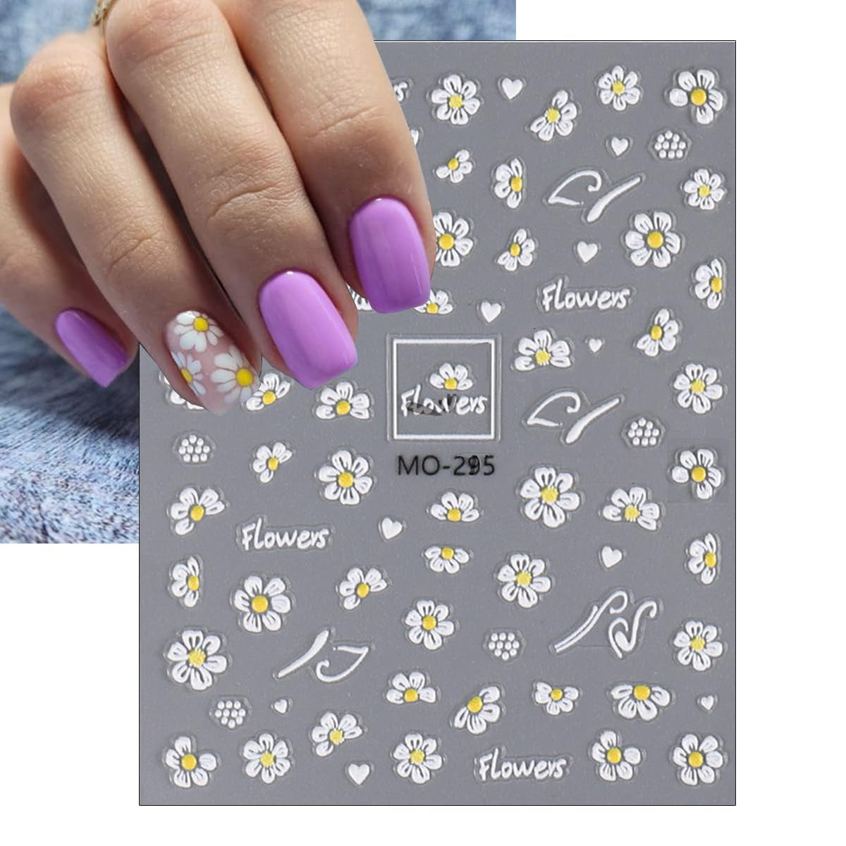 Flower Nail Art Stickers 5D Embossed Cute Bee Nail Decals Spring Daisy Nail Design Fall Flowers Nail Art Decoration Self-Adhesive Nail Supplies for Women Girls Manicure Accessories, 3Pcs