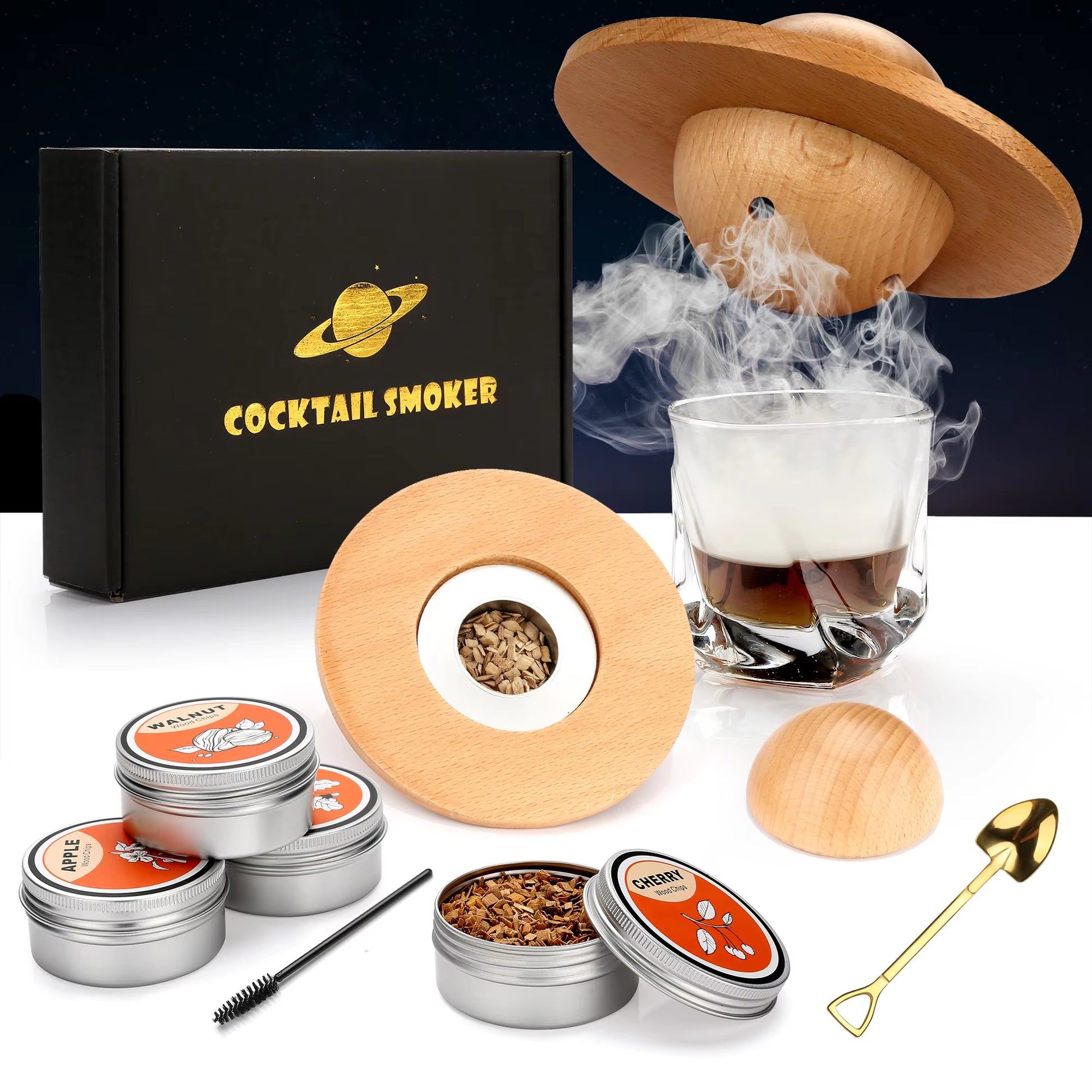 Cocktail Smoker Kit,Smoking Set with 4 Wood Chips,Old Fashioned Whiskey Smoker Drinks Kit,Cocktail Accessories for Whiskey,Drink