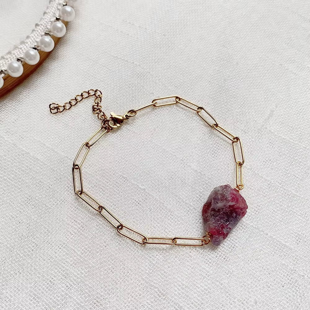 Natural Crystal Stone Bracelets Womens Stainless Steel Chain Amethysts Citrines Charm Rock Mineral Quartz Pink Crystal Bracelet