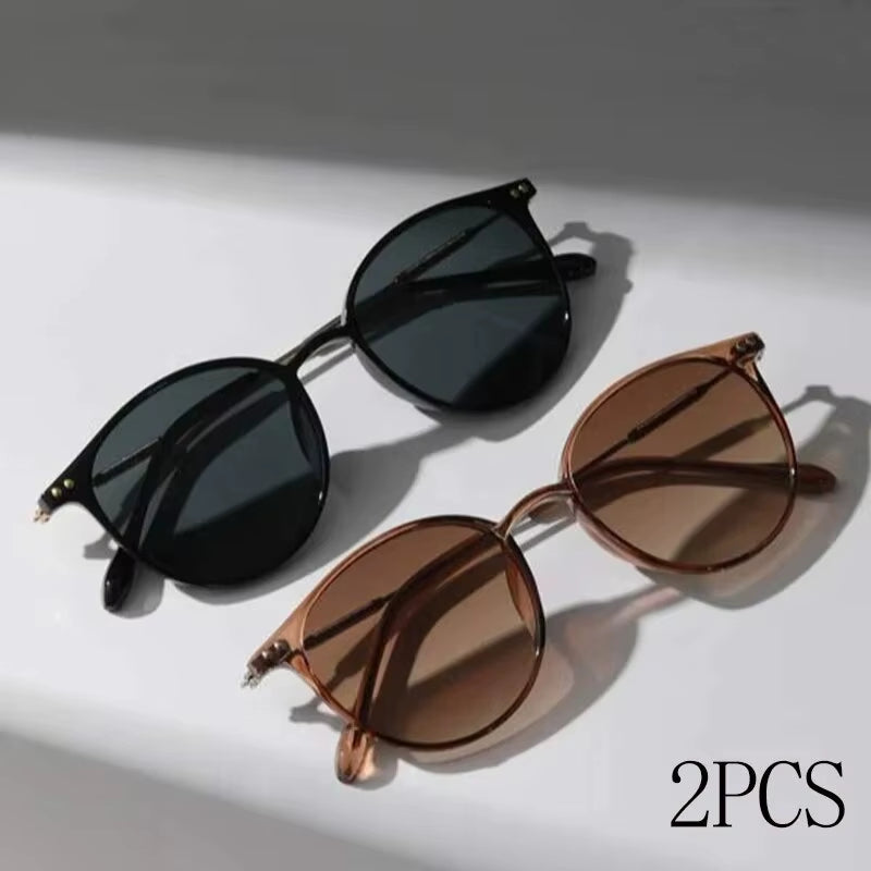 2 Pairs per Set Small round Sunglasses Women Cute Skinny Cat Eye Eyewear Men Vintage Narrow Cateye Sunglasses Set