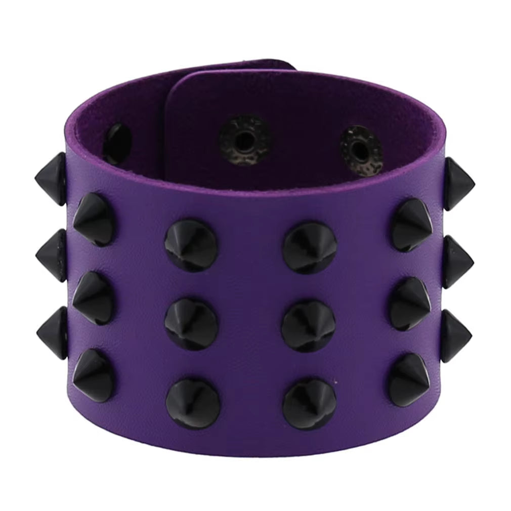 Purple Goth Bracelets for Women Punk Boho Emo Spike Rivets PU Leather Charm Bracelet Cuff Bangles Festival Jewelry Party Gifts