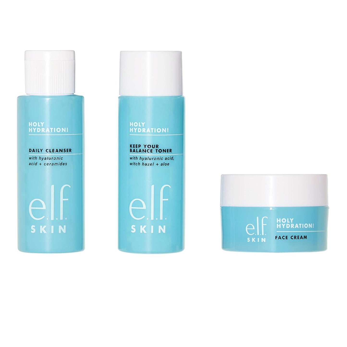 E.L.F. Skin Holy Hydration! the Essentials Mini Kit, Cleanser, Toner & Moisturizer for Hydrated & Balanced Skin, Tsa-Friendly Sizes