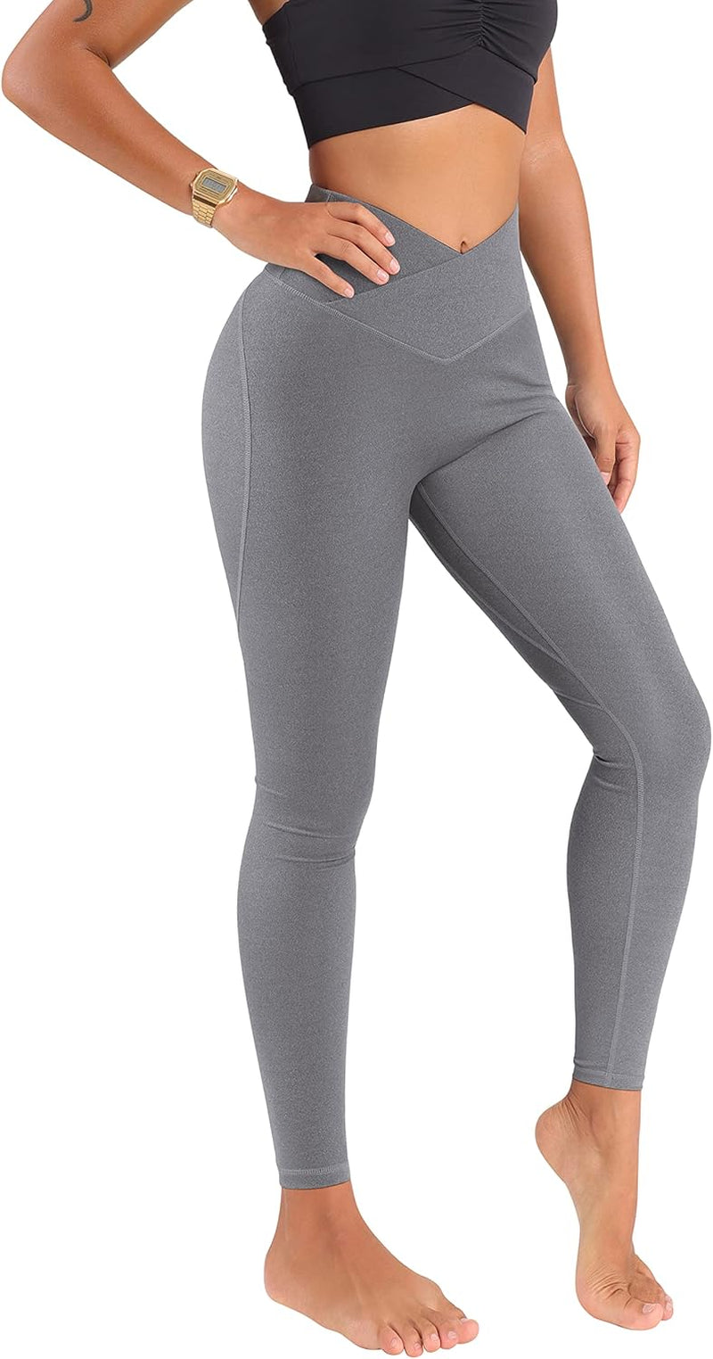 KUNISUIT Women V Cross Waist Scrunch Butt Lifting Leggings High Waisted Workout Yoga Pants