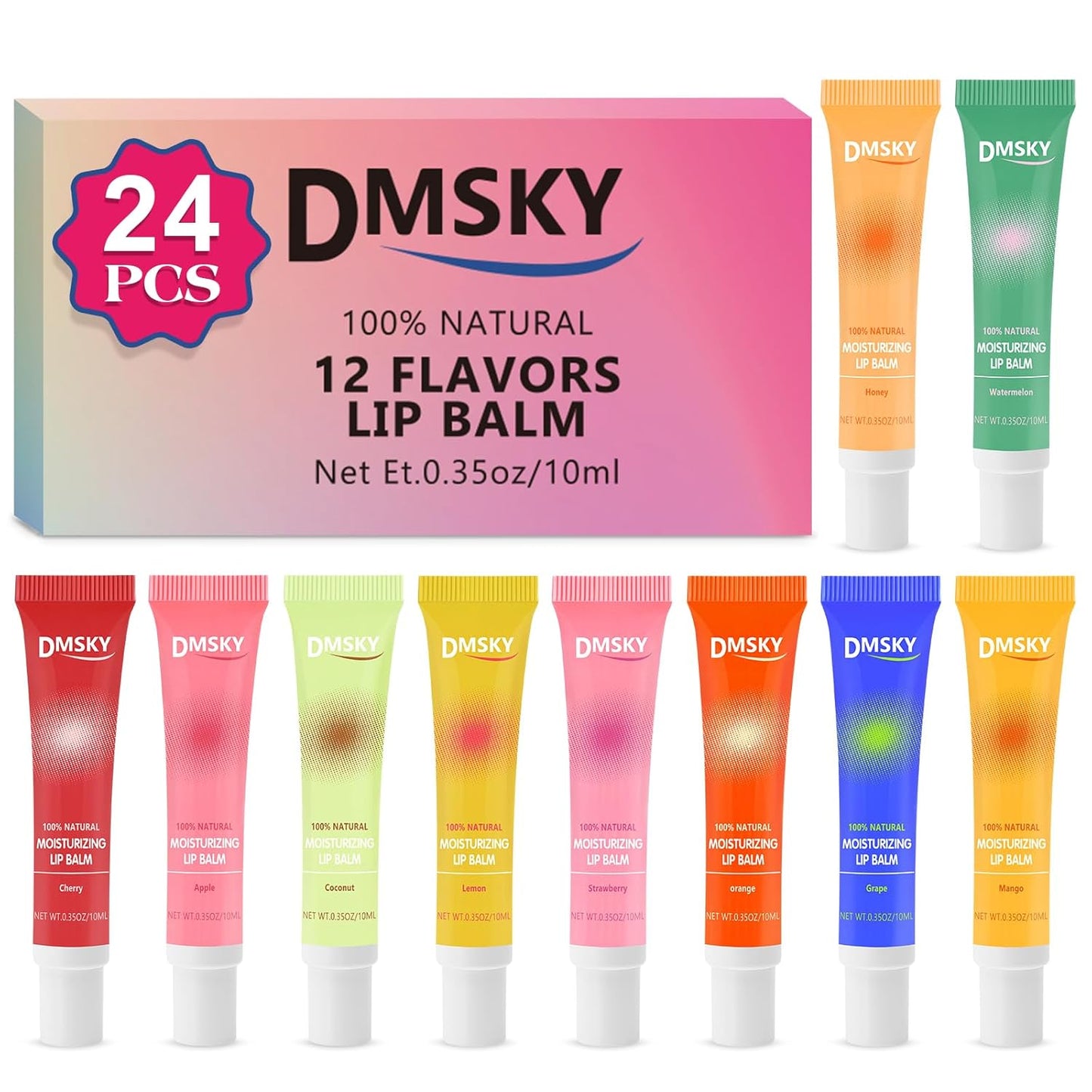 Dmsky 24 Pack Lip Gloss Bulk, Squeeze Clear Lip Gloss Set with Shea Butter, Moisturizing High Shine Glossy Lip Oil for Dry Chapped Lips-12 Flavors